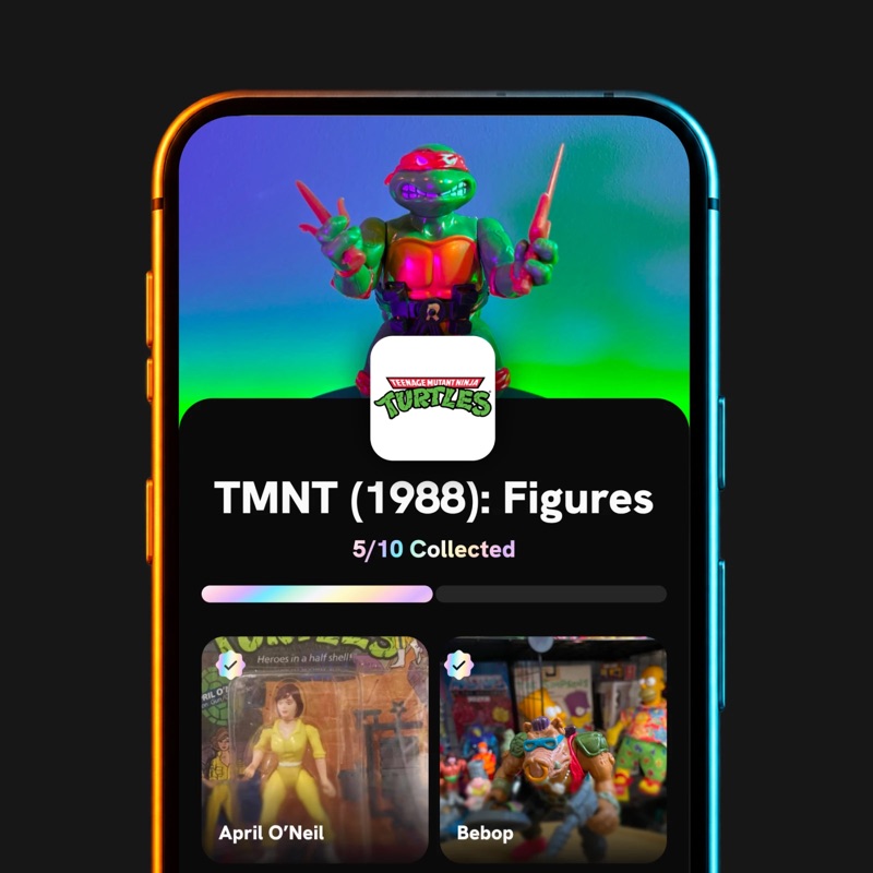 Grayl app showing a TMNT collection, 5 of 10 collected