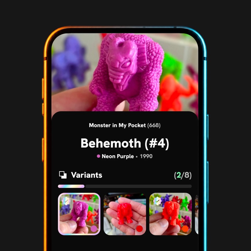 Grayl app showing the colour variants of a Monster in My Pocket figure